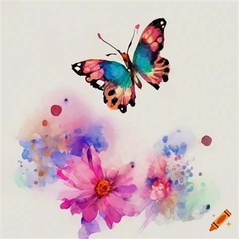 Watercolor Painting Of A Butterfly And Flower