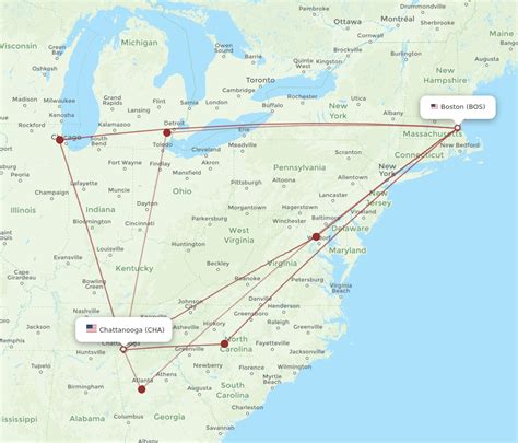 All Flight Routes From Boston To Chattanooga BOS To CHA Flight Routes