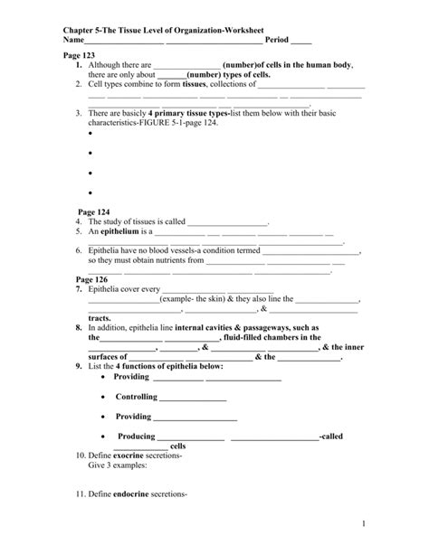 Chapter 5 Tissues Worksheets