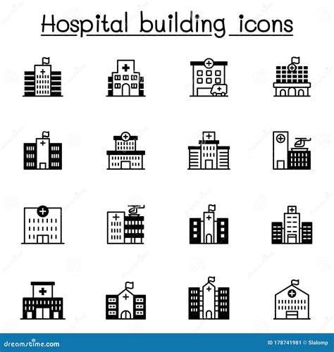 Hospital Building Icon Set Vector Illustration Graphic Design Stock