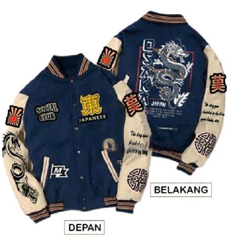 Jual Jaket Varsity Baseball Japanese Culture Full Sablon Ukuran M L Xl