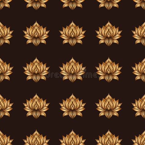 Seamless Pattern With Lotus Flowers Vector Hand Drawn Illustration