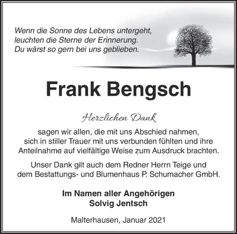 Traueranzeigen von Frank Bengsch Märkische Onlinezeitung Trauerportal