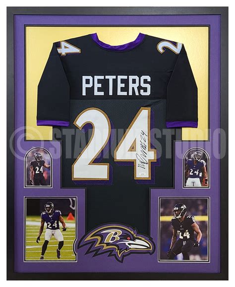 Marcus Peters Autographed Framed Ravens Black Jersey - The Stadium Studio