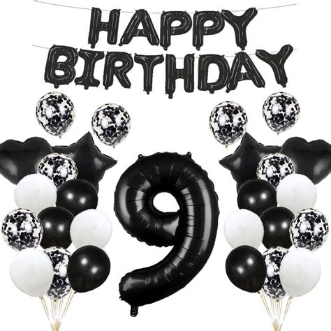 Buy 9th Birthday Balloon 9th Birthday Decorations Black 9 Balloons ...