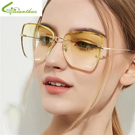 Rimless Luxury Vintage Square Sunglasses Women Brand Designer Sun