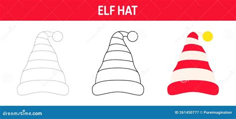 Elf Hat Tracing And Coloring Worksheet For Kids Stock Vector