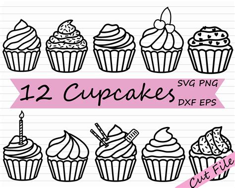 Black And White Cupcake Svg Cupcakes Graphic Cupcake Cricut Etsy