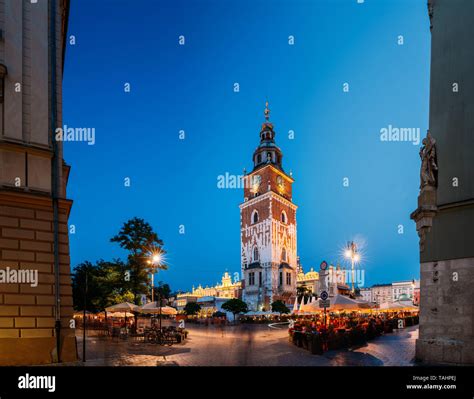 Krakow Poland Famous Landmark On Old Town Square In Summer Evening