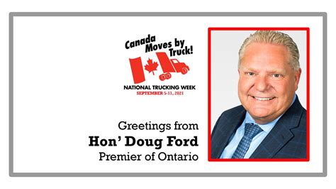 National Trucking Week 2021 Greetings From Hon Doug Ford Premier Of