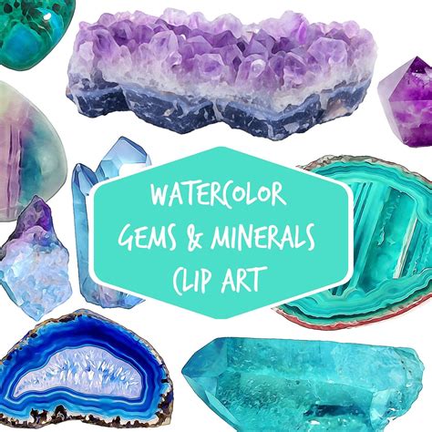 Gemstone Digital Clip Art Watercolor Gems Minerals Agate Slices