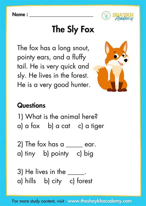 The Sly Fox | English Reading Passages Worksheet for Kindergarten | Less than 50 Words in 2024 ...