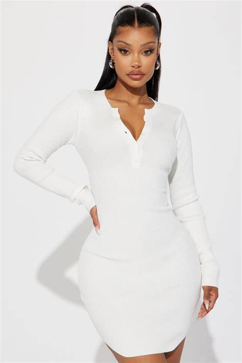 Hutton Henley Ribbed Mini Dress Ivory Fashion Nova Dresses