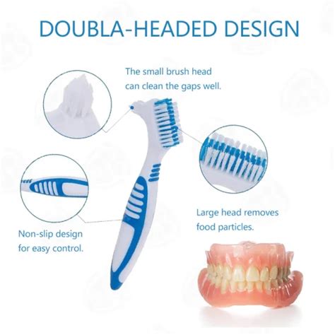 Double Bristle Head Portable Denture Cleaning Brush False Teeth Brush