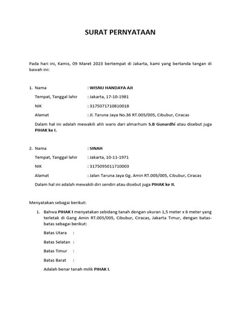 Surat Pernyataan Pertukaran Tanah Pdf