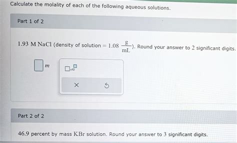 Solved Calculate the molality of each of the following | Chegg.com