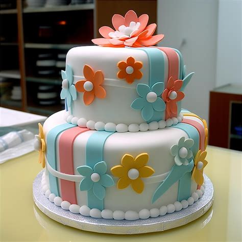 Premium AI Image | Beautiful decorated fondant cake