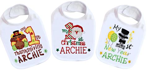 First Holiday Bibs 3 Holiday Bib Set 1st Thanksgiving 1st Christmas