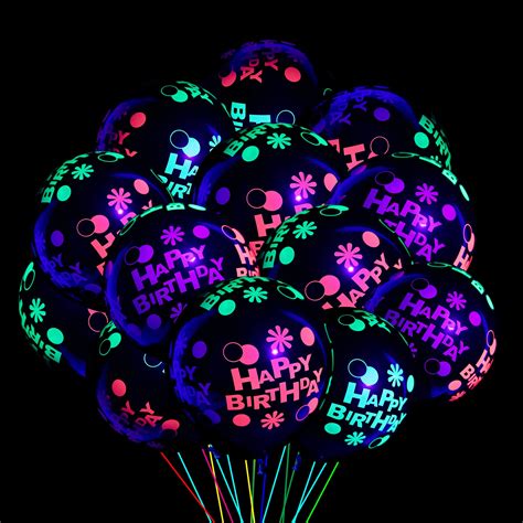 Buy Pcs Happy Birthday Neon Glow Balloons Glow In Blacklight Black