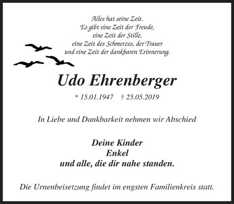 Traueranzeigen Von Udo Ehrenberger Trauer In Nrw De