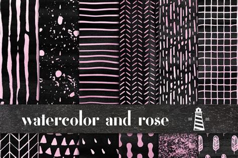 Black Watercolor And Rose Patterns By North Sea Studio Thehungryjpeg