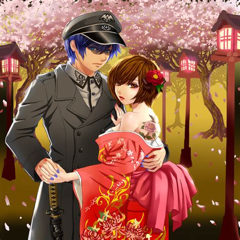 Safebooru 1girl Bad Id Blue Eyes Blue Hair Brown Eyes Brown Hair Cherry Blossoms Couple Flower