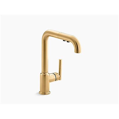 Kohler Purist Vibrant Brushed Moderne Brass Single Handle Pull Out Kitchen Faucet K 7505 2mb At