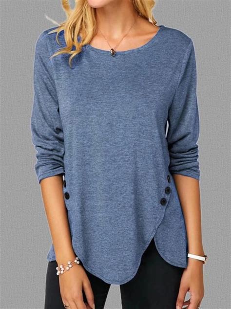 Fashion Everyday Outfit Long Sleeve Irregular Casual T Shirt Round