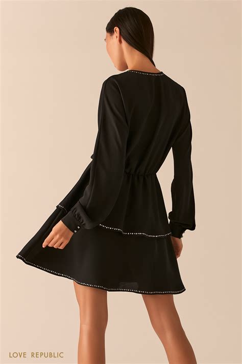 Черное платье с ярусным подолом 0358062577-50 - купить в интернет ...