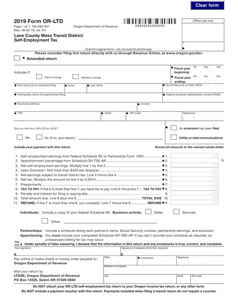 Oregon Self Employed Tax Form Employment Form