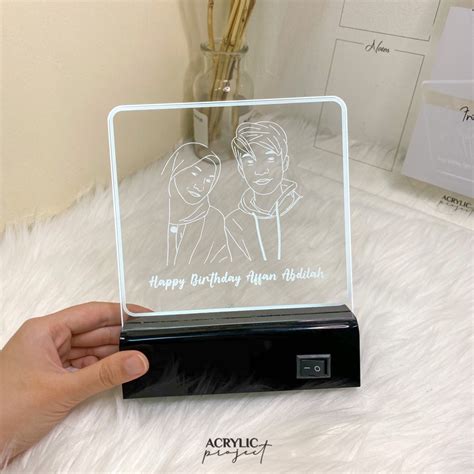 Jual Custom ENGRAVED Acrylic Night Lamp LED WIRELESS Lampu Tidur