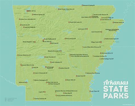 Arkansas State Parks Map 11x14 Print Etsy