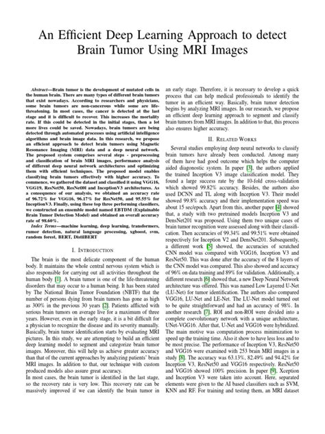 An Efficient Deep Learning Approach To Detect Brain Tumor Using Mri Images Pdf Deep Learning