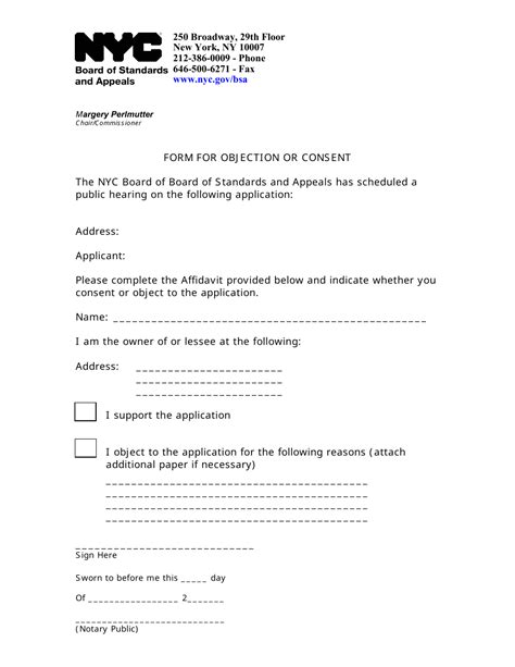 New York City Form For Objection Or Consent Fill Out Sign Online And