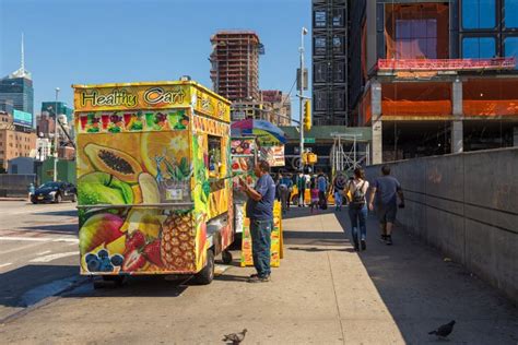 Street Food Colorful Vendor Cart on Manhattan Street.. Editorial Photo ...