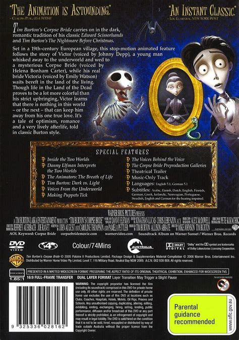 Tim Burtons Corpse Bride Dvd Top 1000 Movie Brand New R4 9325336028162