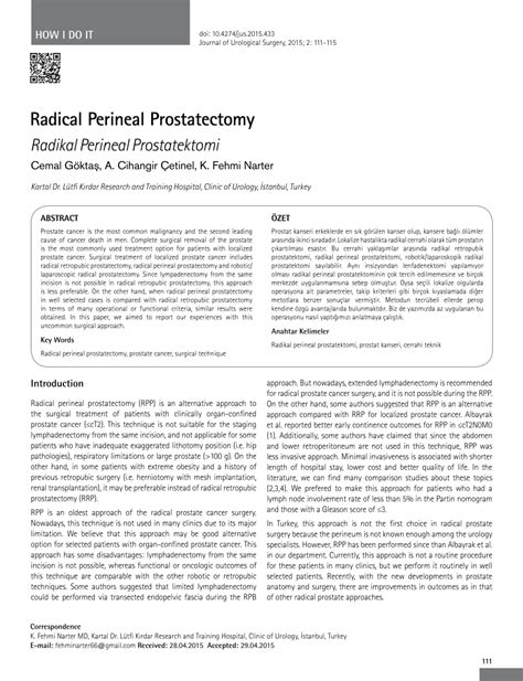 Pdf Radical Perineal Prostatectomy