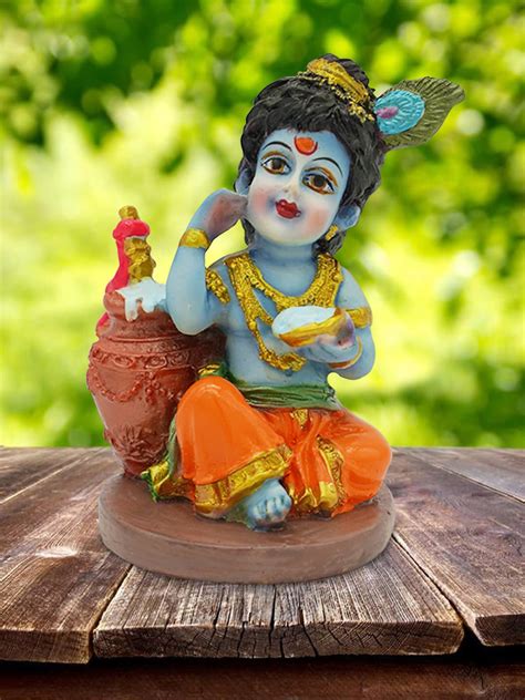 Buy Gallery Hand Painted Lord Krishna Idol Makhan Thinking Chor God