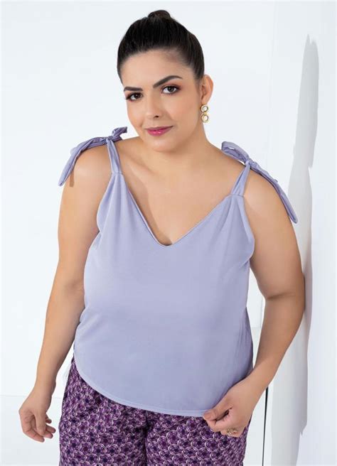 Blusa Lilás Com Alças Para Amarrar Plus Size Marguerite