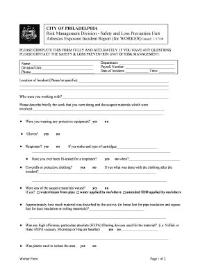 Fillable Online Phila Asbestos Exposure Incident Report Form For