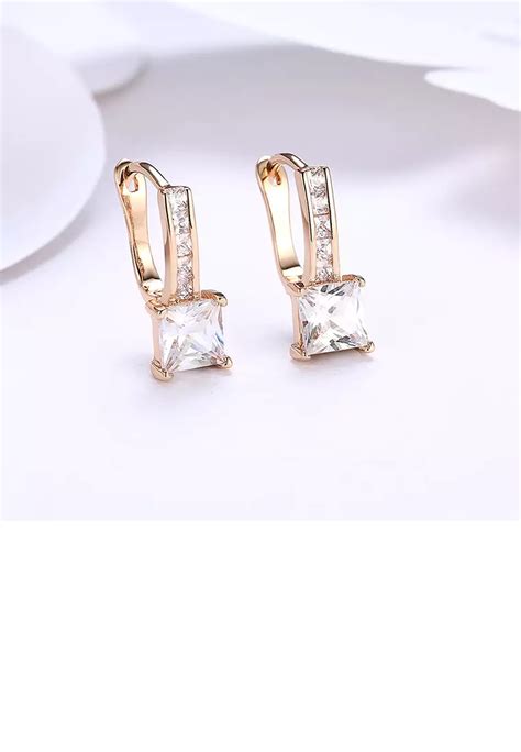 Zafiti Fashion Plated Champagne Gold Square Cubic Zirconia Earrings