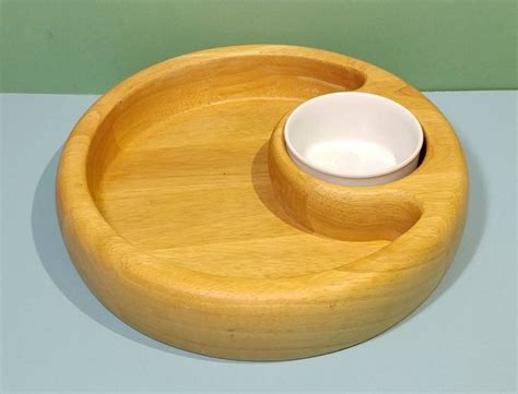 Crate Barrel Chip Dip Set Heavy Natural Wood Sectional