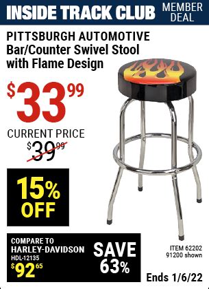 PITTSBURGH AUTOMOTIVE Bar Counter Swivel Stool With Flame Design For