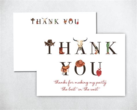 Cowboy Thank You Card Cowboy Printable Thank You Card First Etsy