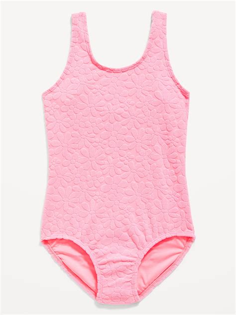 Scoop Neck Textured Floral One Piece Swimsuit For Girls Old Navy