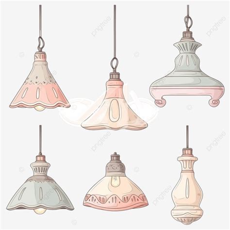 Set Of Vintage Style Pendant Lamps Isolated On White Background