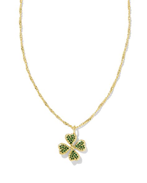 Clover Gold Crystal Short Pendant Necklace In Green Crystal Kendra Scott