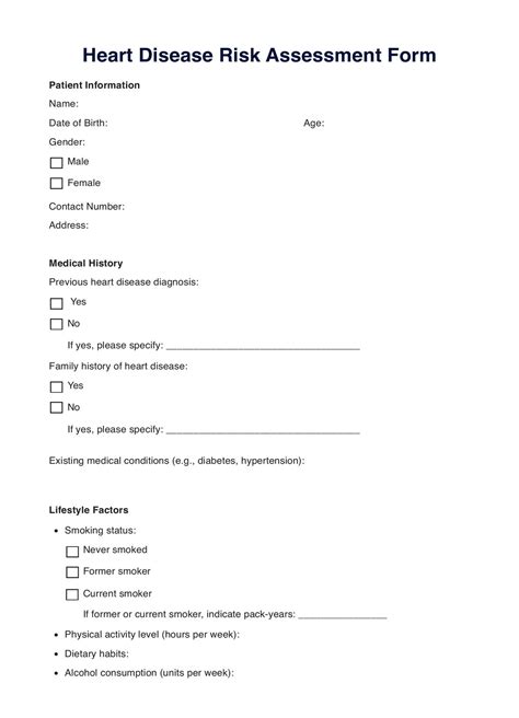 Heart Disease Risk Assessment And Example Free Pdf Download