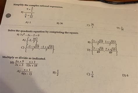 Solved Simplify The Complex Rational Expression 9 X 8 1