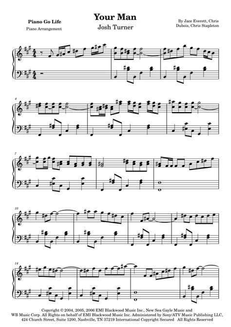 Your Man Arr Piano Go Life By Josh Turner Sheet Music For Piano Solo